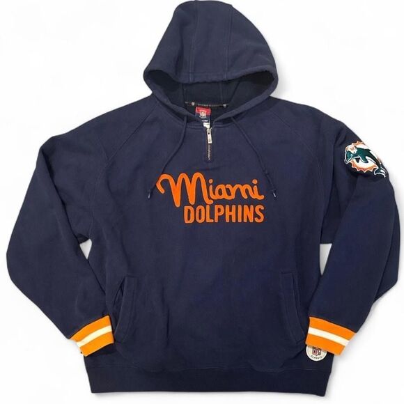 Miami Dolphins Logo embroidered Hoodie NFL Football Pullover Reebok Mens Large - Picture 1 of 10